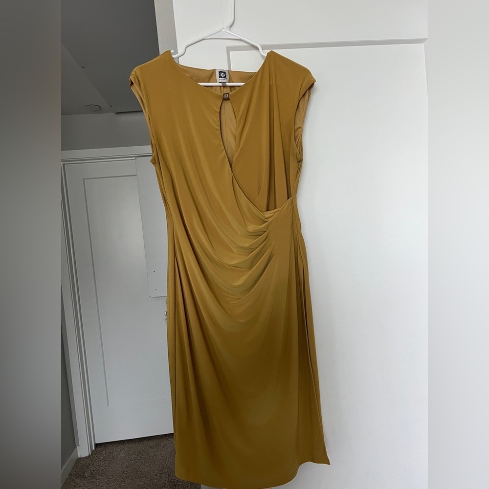 Anne Klein Mustard Draped Midi Dress